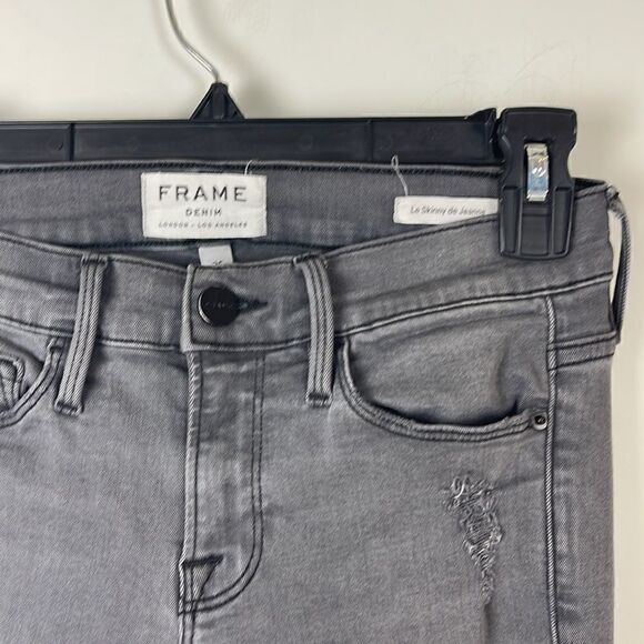 𝅺FRAME Denim Le Skinny de Jeanne Grey Shred - Picture 5 of 13